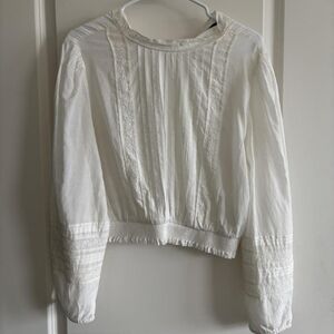 Zara White Long-Sleeve Lace-Trim Blouse